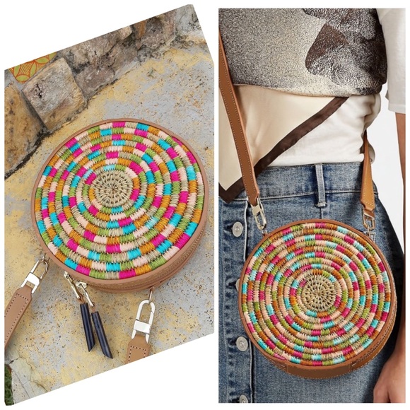 NWT. KHOKHO Sindi Circle Bag With Strap. Smoke & Multi Color Weave & Leather. - Picture 1 of 8
